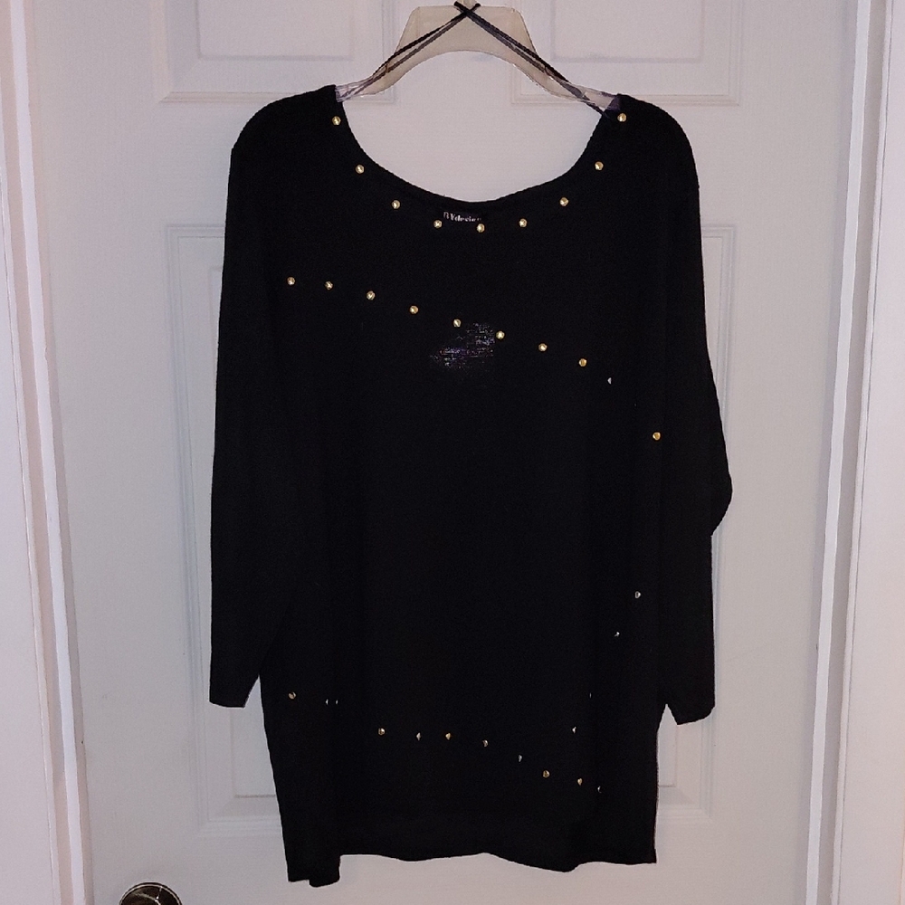 NWT By Design Black Lightweight Sweater 3X Gold Studs So Soft!